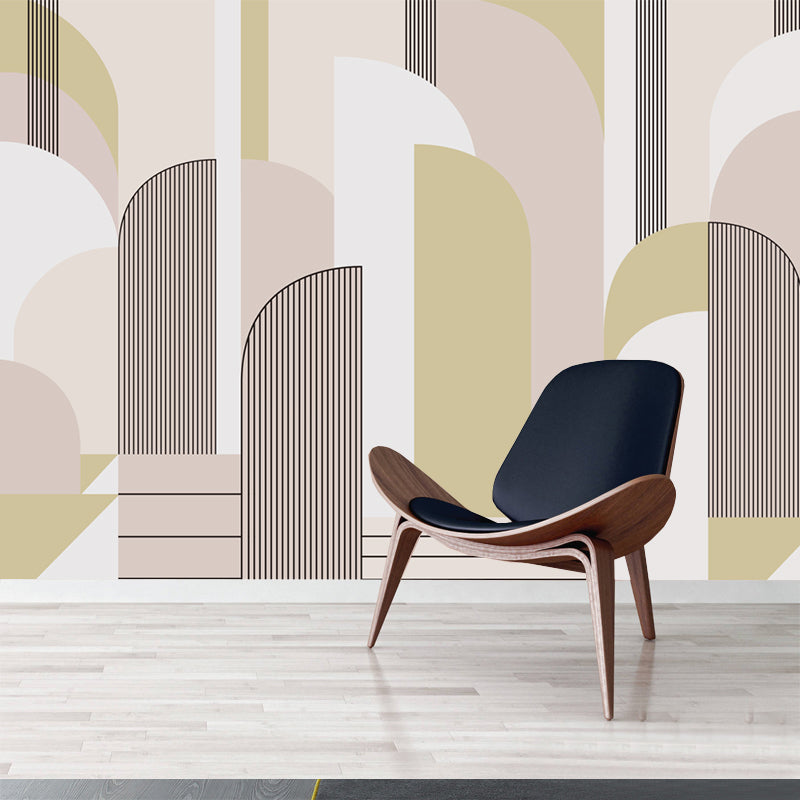 Illustration Geometries Wall Mural Decal Extra Large Wall Art for Living Room, Made to Measure Pink-Yellow Clearhalo 'Wall Decor' 'Wall Mural' 977734