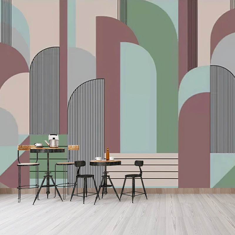 Illustration Geometries Wall Mural Decal Extra Large Wall Art for Living Room, Made to Measure Pink-Blue-Green Clearhalo 'Wall Decor' 'Wall Mural' 977739