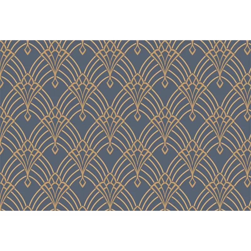 Abstract Fan Wall Mural for Dining Room, Personalized Size Wall Covering in Blue and Yellow Clearhalo 'Wall Decor' 'Wall Mural' 977747