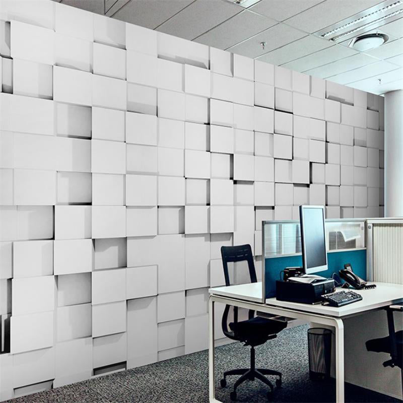 Minimalist 3D Cube Wall Mural in Grey and White Living Room Wall Art, Personalize Size Available Clearhalo 'Wall Decor' 'Wall Mural' 977920