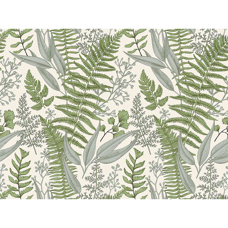 Green Leaf Mural Wallpaper Water-Resistant Wall Covering for Accent Wall, Custom Size Available Clearhalo 'Wall Decor' 'Wall Mural' 978002