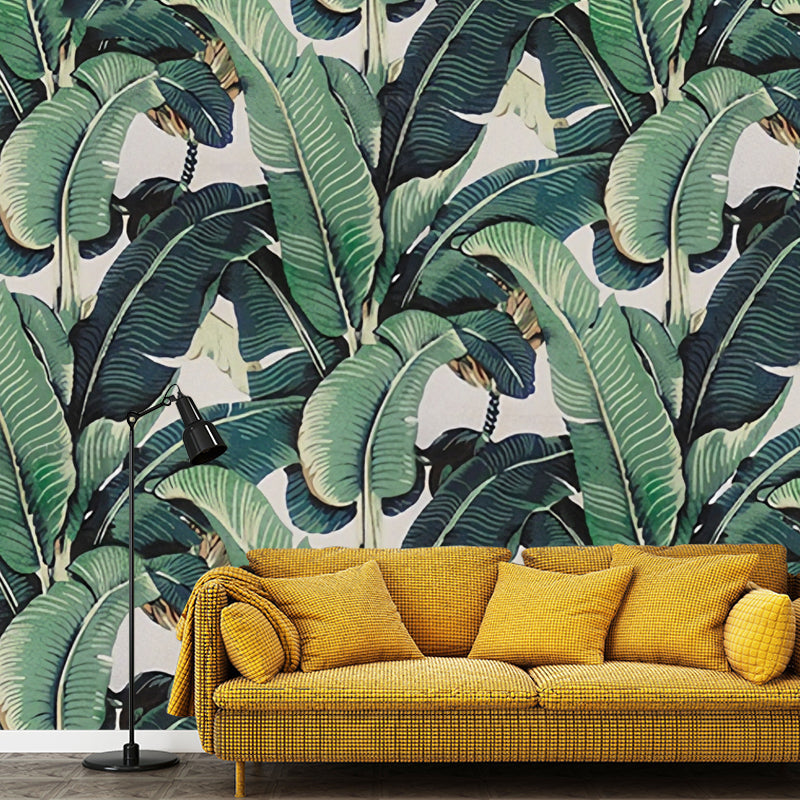 Big Minimalist Wall Covering in Green Banana Leaves Wall Mural Decal, Made to Measure Green Clearhalo 'Wall Decor' 'Wall Mural' 978876