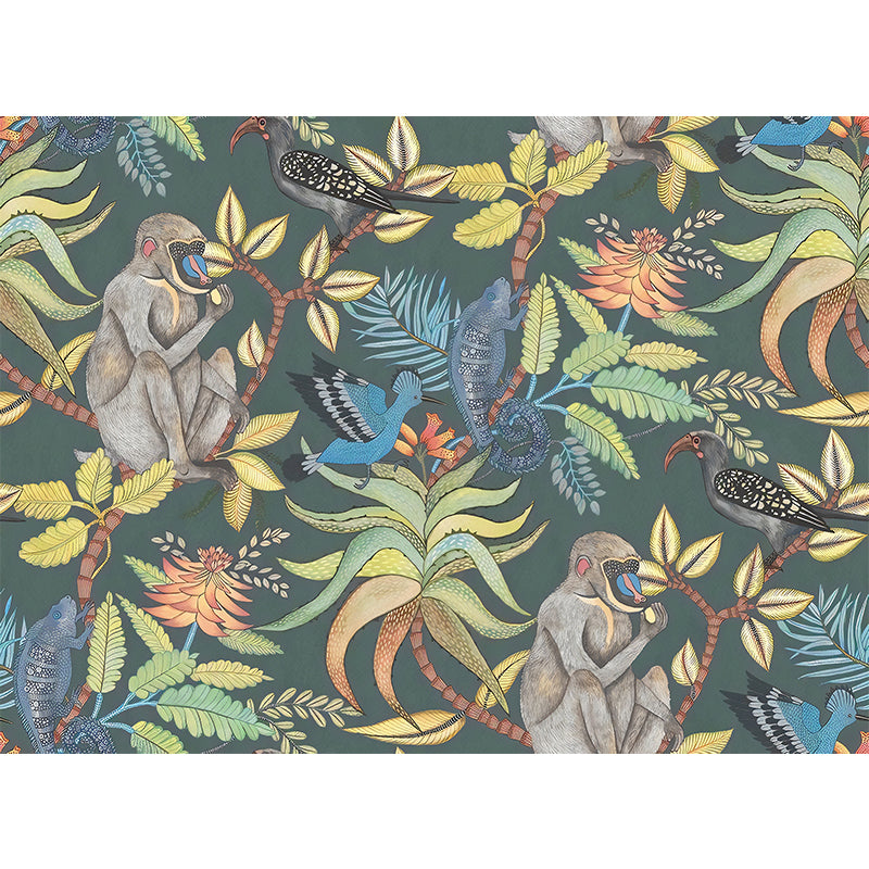 Fresh Jungle and Animal Mural Wallpaper for Accent Wall, Natural Color, Made to Measure Clearhalo 'Wall Decor' 'Wall Mural' 979089