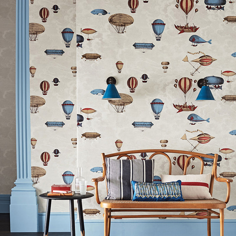 Stain-Resistant Balloon Mural Wallpaper Non-Woven Material Cartoon Wall Art for Children's Bedroom Grey Clearhalo 'Wall Decor' 'Wall Mural' 979176