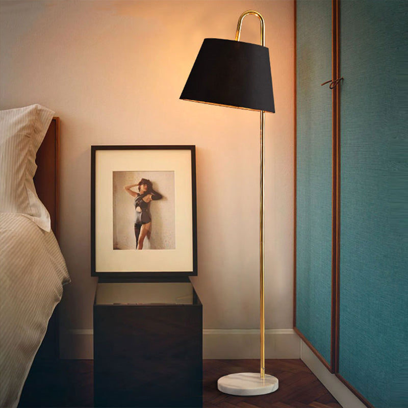 Modern 1 Head Reading Floor Light with Metallic Shade Black/White and Gold Finish Barrel Stand Up Lamp Clearhalo 'Floor Lamps' 'Lamps' Lighting' 979264