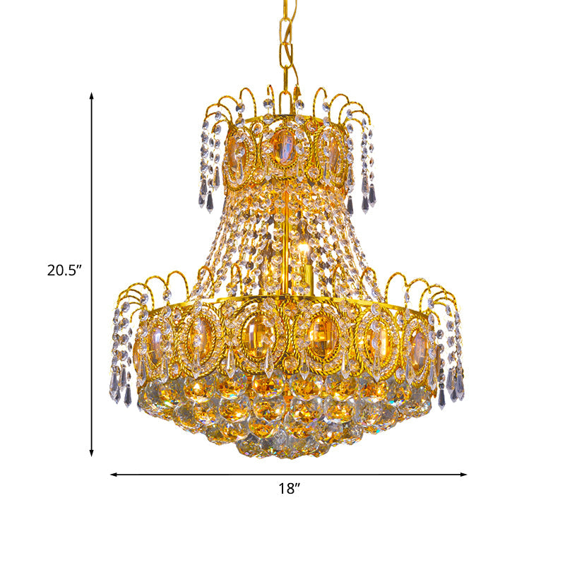 Vintage Basket Pendant Lamp 8 Heads Crystal Strand Chandelier Lighting in Gold for Lobby Clearhalo 'Ceiling Lights' 'Chandeliers' Lighting' options 979585