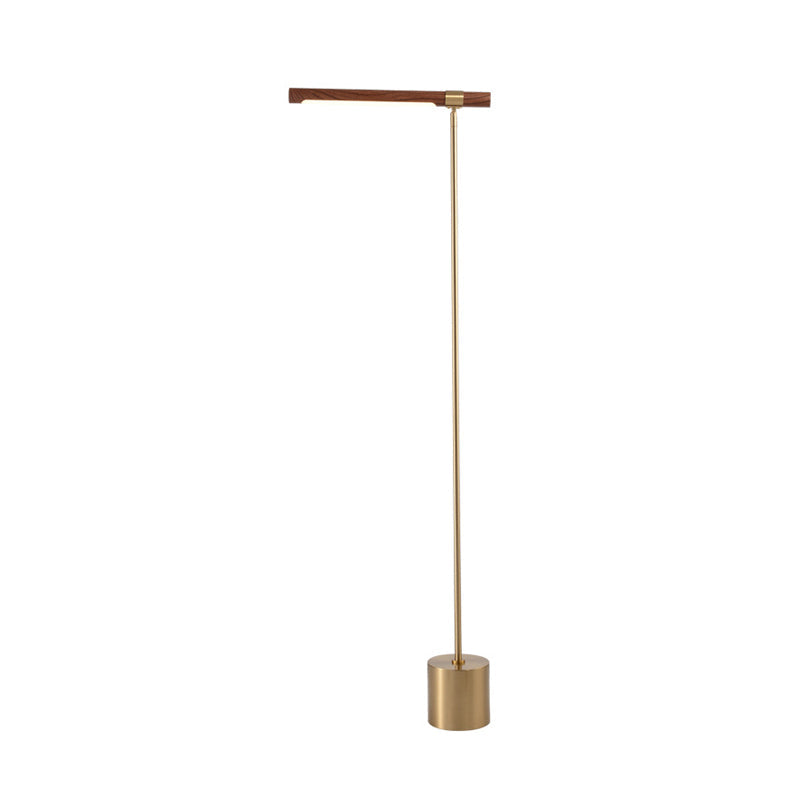 Modern Style Right Angle Arm Metal Floor Lamp for Bedroom Gold Floor Lighting with Wood Shade in White/Warm Light Clearhalo 'Floor Lamps' 'Iluminaci��n' 'L��mparas de Pie' 'L��mparas' Hogar' 979860