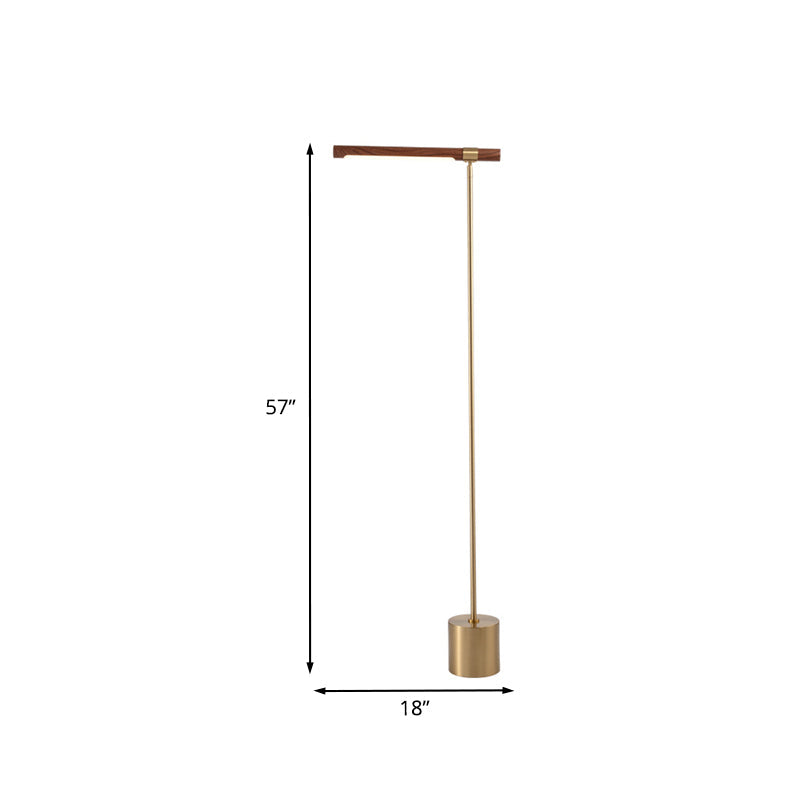 Modern Style Right Angle Arm Metal Floor Lamp for Bedroom Gold Floor Lighting with Wood Shade in White/Warm Light Clearhalo 'Floor Lamps' 'Iluminaci��n' 'L��mparas de Pie' 'L��mparas' Hogar' 979861