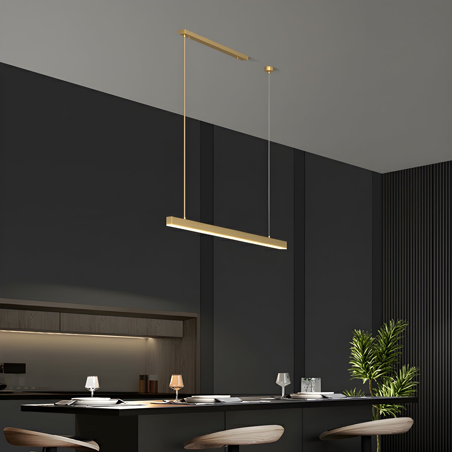 Modern Brass Island Light with Adjustable Hanging Length and Acrylic Shade