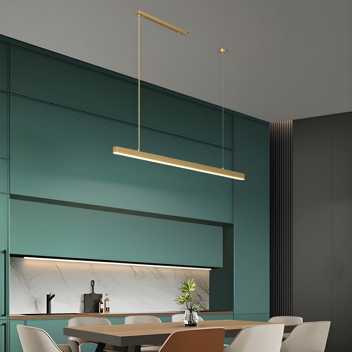 Modern Brass Island Light with Adjustable Hanging Length and Acrylic Shade