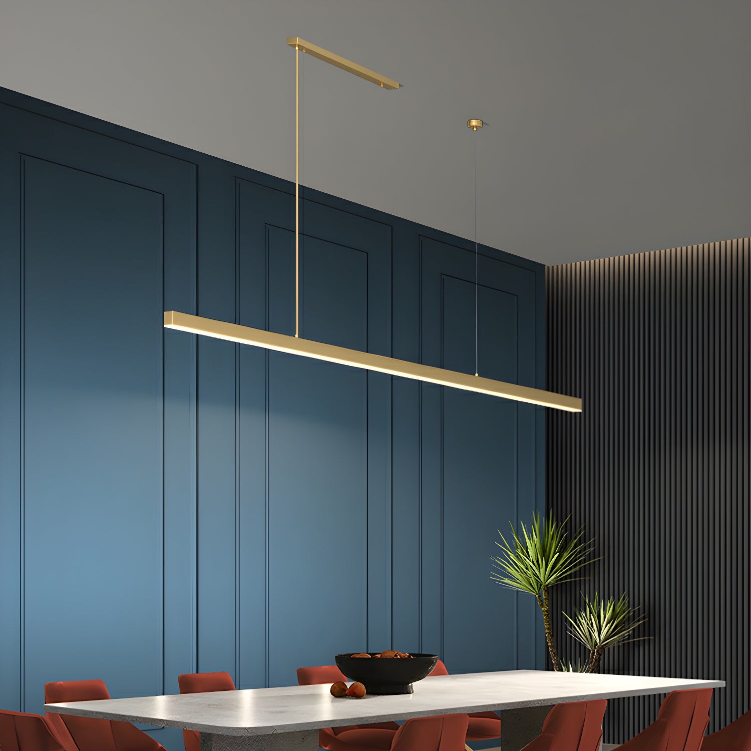 Modern Brass Island Light with Adjustable Hanging Length and Acrylic Shade