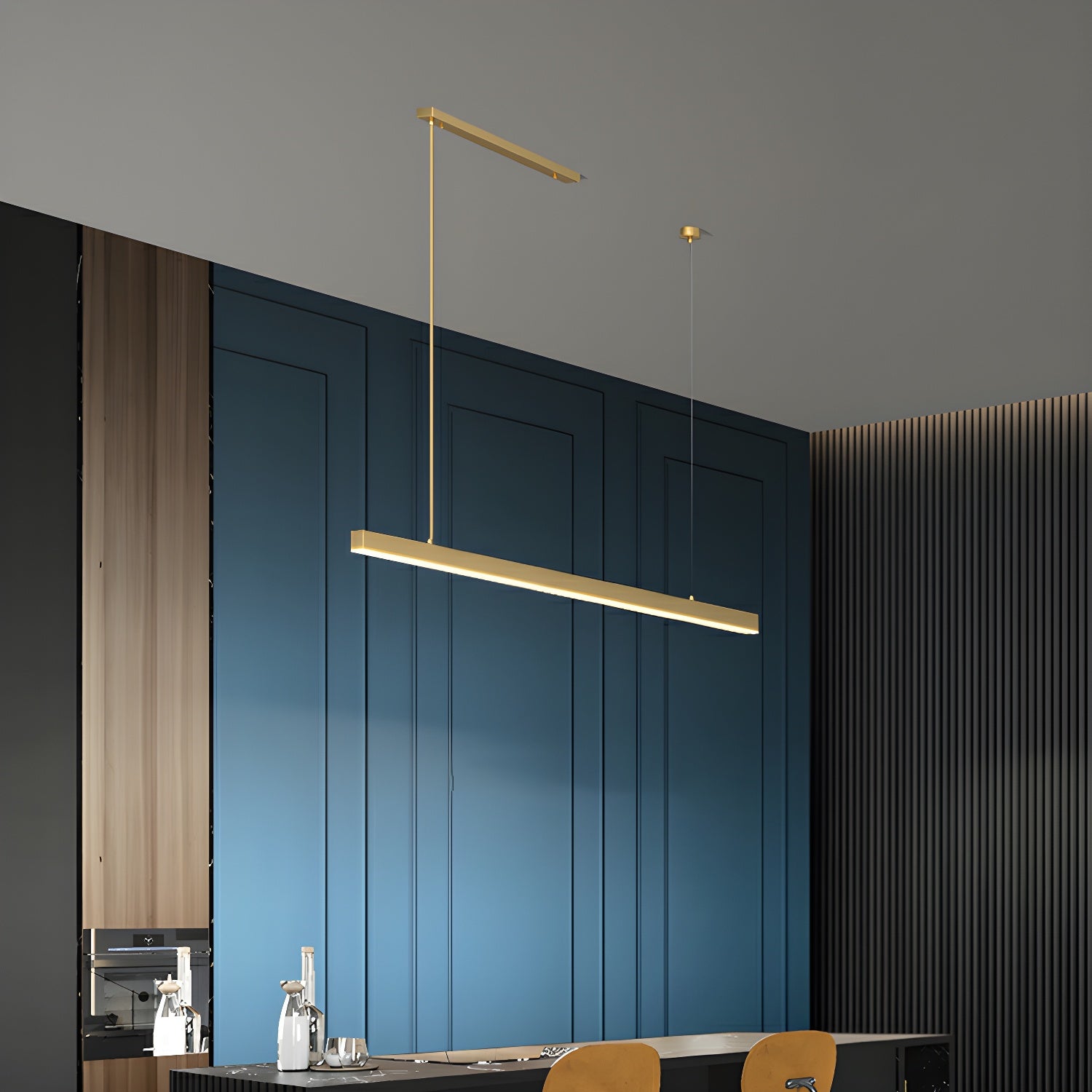 Modern Brass Island Light with Adjustable Hanging Length and Acrylic Shade