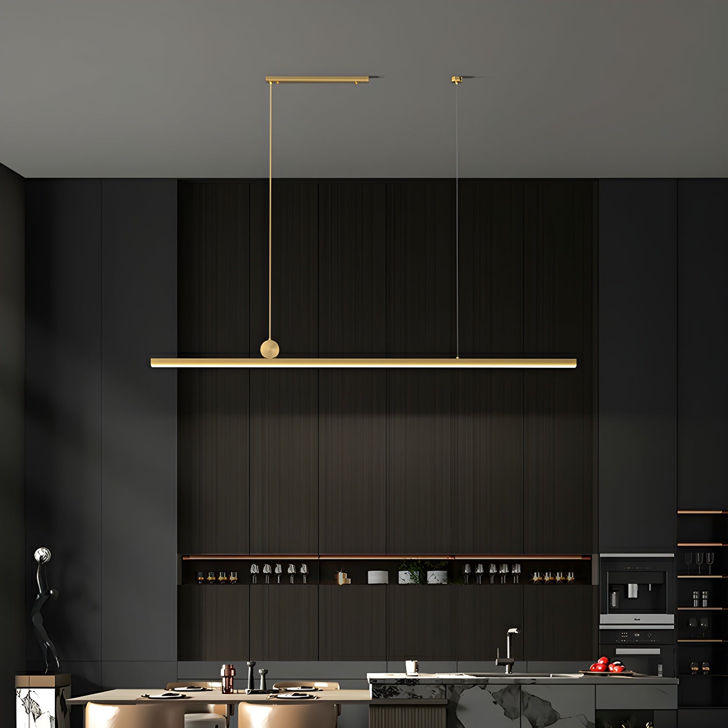 Modern Brass Island Light - Rectangular Acrylic Shade, LED Bulbs, Adjustable Hanging