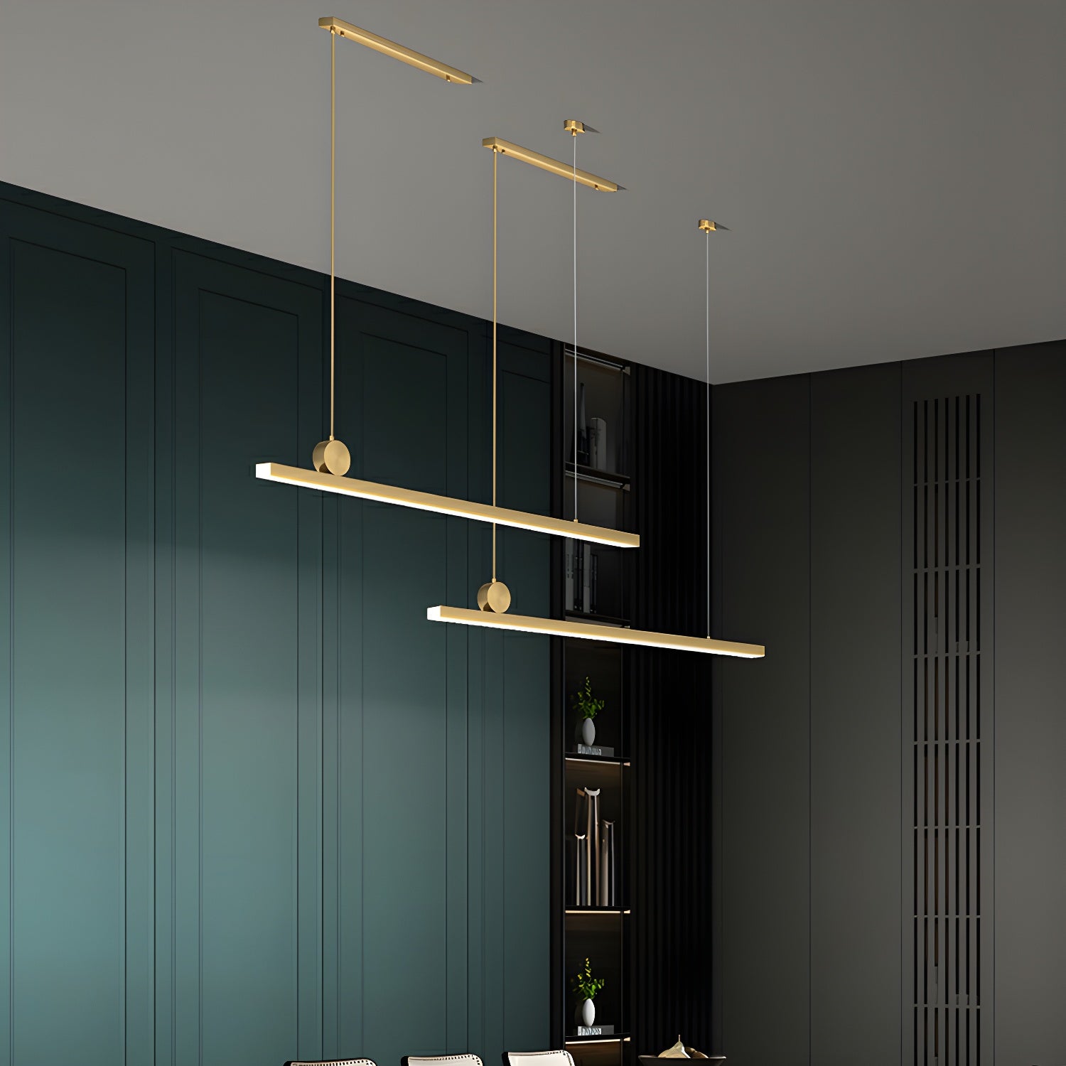 Modern Brass Island Light - Rectangular Acrylic Shade, LED Bulbs, Adjustable Hanging