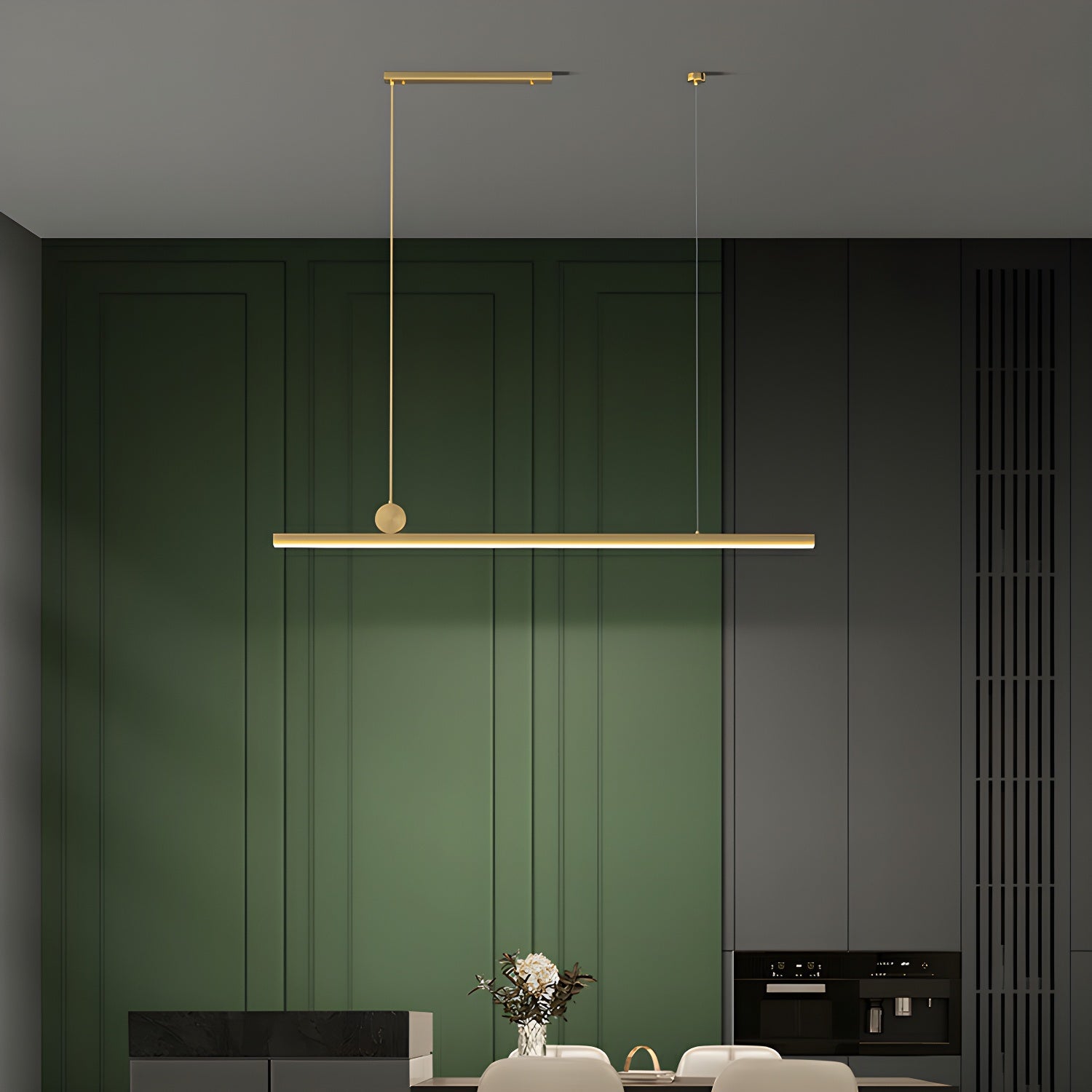 Modern Brass Island Light - Rectangular Acrylic Shade, LED Bulbs, Adjustable Hanging