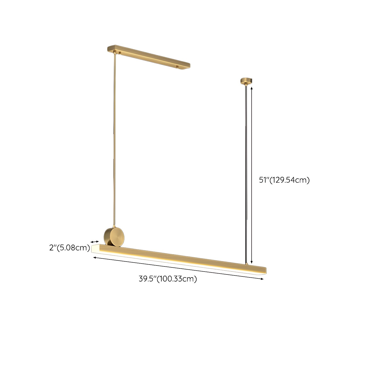 Modern Brass Island Light - Rectangular Acrylic Shade, LED Bulbs, Adjustable Hanging