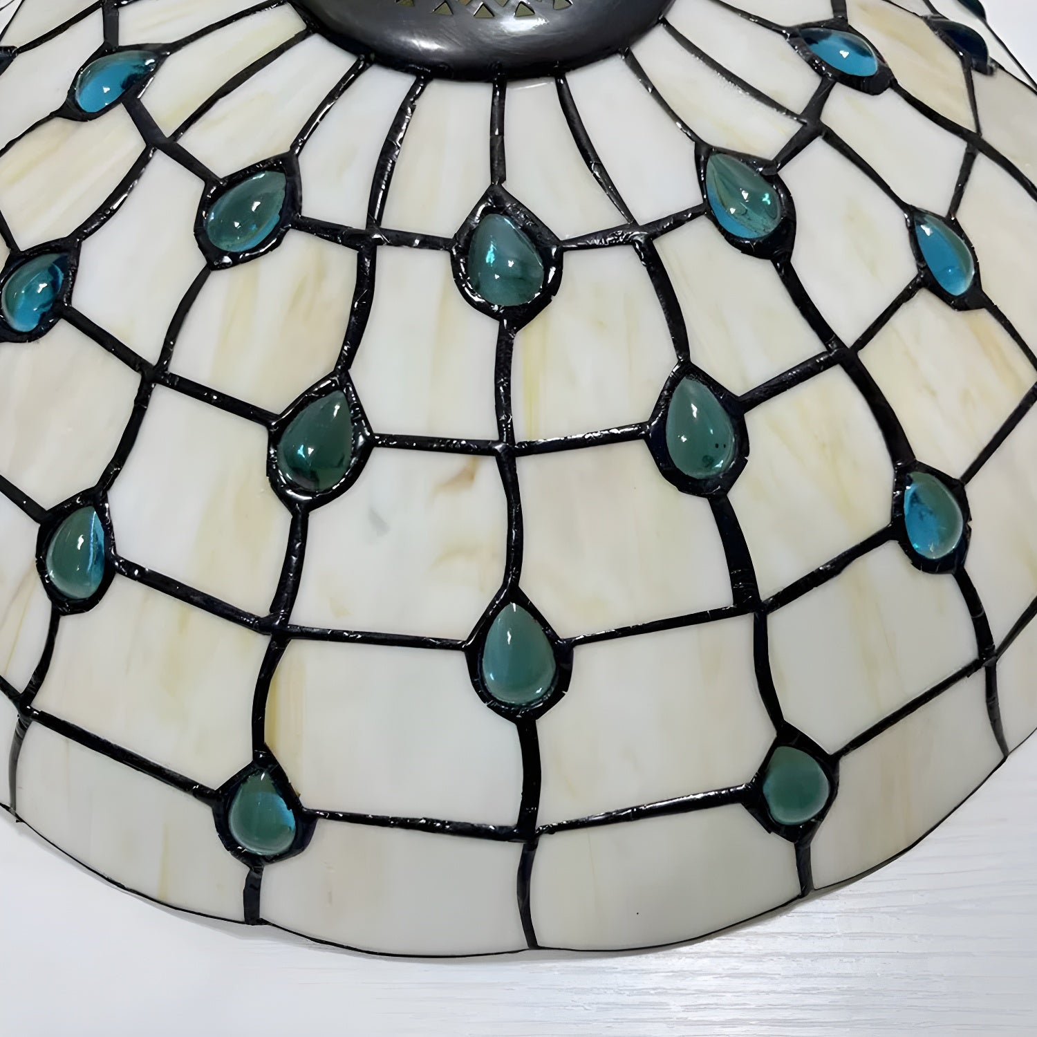 Tiffany Style Metal Flush Mount Ceiling Light with White Glass Shade