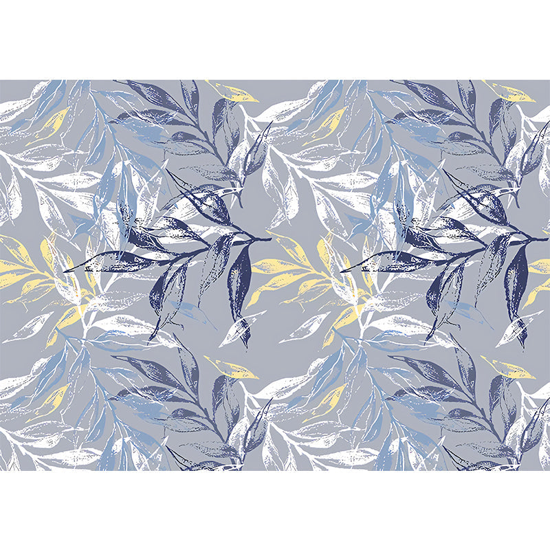 Big Illustration Classic Mural Wallpaper for Bedroom with Leaf and Branch in Grey and Blue Clearhalo 'Wall Decor' 'Wall Mural' 982204