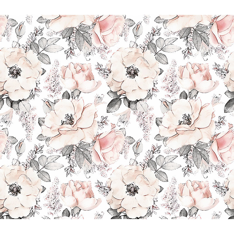 Romantic Grey and Pink Mural Wallpaper with Floral Design for Bedroom, Non-Woven Material Clearhalo 'Wall Decor' 'Wall Mural' 982288
