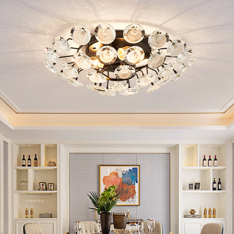 Modernism Sputnik Semi Flush Lighting Crystal 4 Bulbs Dining Room Close to Ceiling Lamp in Black Black Clearhalo 'Ceiling Lights' 'Close To Ceiling Lights' 'Close to ceiling' 'Semi-flushmount' Lighting' 982527
