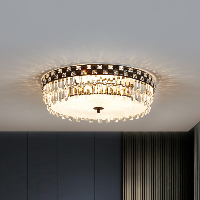 Black Round Ceiling Flush Modernism 5 Bulbs Clear Faceted Crystal Flush Mount Light Fixture Clearhalo 'Ceiling Lights' 'Close To Ceiling Lights' 'Close to ceiling' 'Flush mount' Lighting' 982545