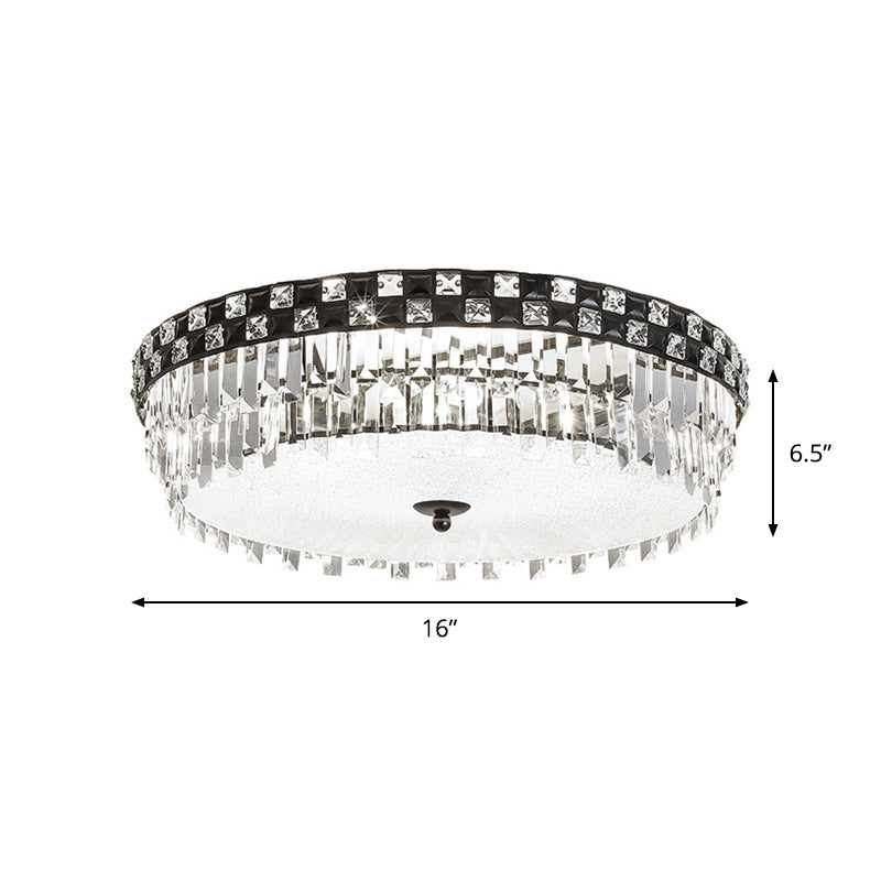 Black Round Ceiling Flush Modernism 5 Bulbs Clear Faceted Crystal Flush Mount Light Fixture Clearhalo 'Ceiling Lights' 'Close To Ceiling Lights' 'Close to ceiling' 'Flush mount' Lighting' 982547