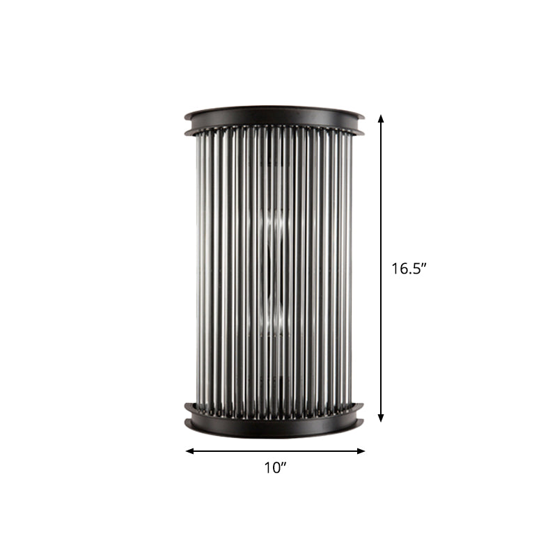 Black Half-Cylinder Wall Light Sconce Minimalism 2 Bulbs Crystal Strip Wall Lamp Fixture for Bedside Clearhalo 'Cast Iron' 'Glass' 'Industrial' 'Modern wall lights' 'Modern' 'Tiffany' 'Traditional wall lights' 'Wall Lamps & Sconces' 'Wall Lights' Lighting' 982621