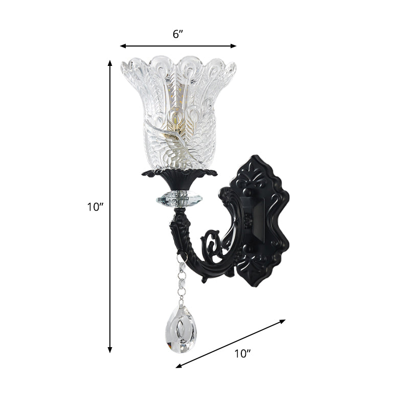 Minimalist 1/2-Bulb Wall Lighting with Clear Crystal Glass Shade Black Flower Wall Mount Lamp Clearhalo 'Modern wall lights' 'Modern' 'Wall Lamps & Sconces' 'Wall Lights' Lighting' 982633