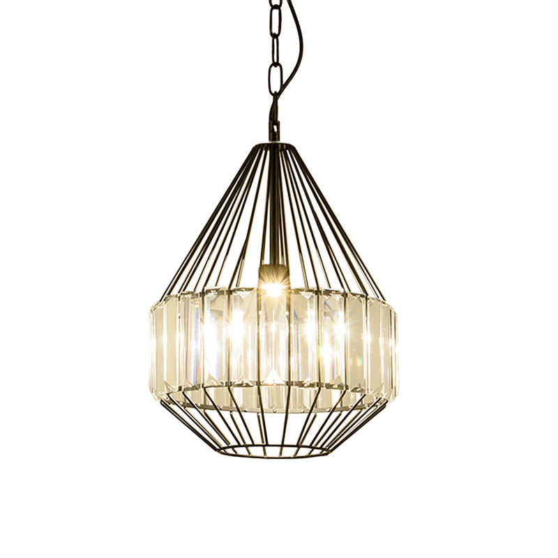 Black Teardrop-Like Pendulum Light Minimalism 1 Bulb Clear Crystal Rectangle Suspension Lamp Clearhalo 'Ceiling Lights' 'Modern Pendants' 'Modern' 'Pendant Lights' 'Pendants' Lighting' 982729