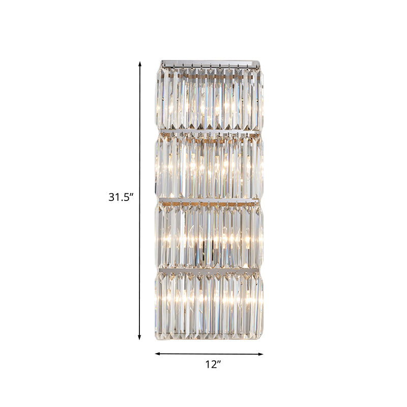 4-Tier Rectangle Flush Wall Sconce Contemporary Chrome Crystal Prism Wall Light Fixture Clearhalo 'Modern wall lights' 'Modern' 'Wall Lamps & Sconces' 'Wall Lights' Lighting' 982971