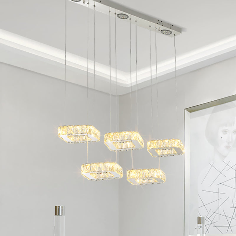 5 Heads Square Cluster Pendant Modernism Nickel Beveled Crystal Hanging Light Fixture Nickel Clearhalo 'Ceiling Lights' 'Modern Pendants' 'Modern' 'Pendant Lights' 'Pendants' Lighting' 982985