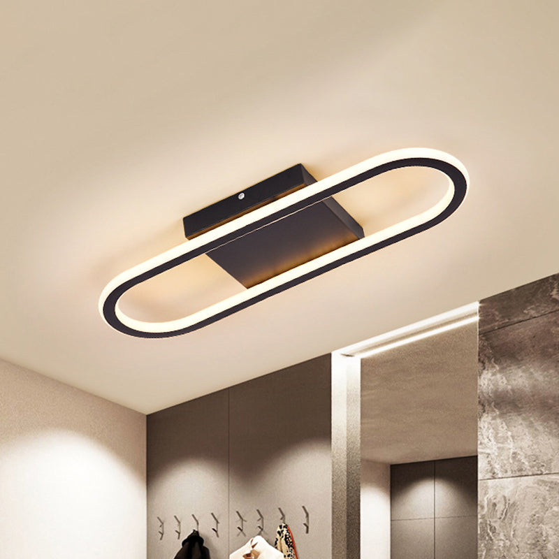 15"/19" L Metal Ellipse Flush Light Simplicity Black/White LED Ceiling Mounted Fixture, White/Warm Light Clearhalo 'Ceiling Lights' 'Close To Ceiling Lights' 'Close to ceiling' 'Flush mount' Lighting' 983153