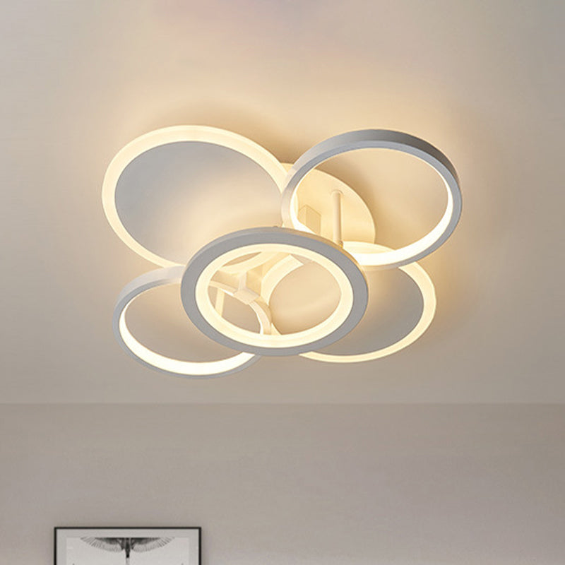 16"/19.5" W Metal Circular Semi Flush Mount Simplicity LED White Flush Ceiling Light for Bedroom, White/Warm Light White 19.5" Clearhalo 'Ceiling Lights' 'Close To Ceiling Lights' 'Close to ceiling' 'Semi-flushmount' Lighting' 983172