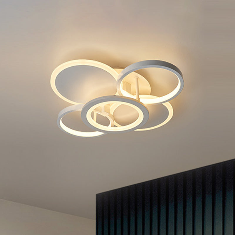 16"/19.5" W Metal Circular Semi Flush Mount Simplicity LED White Flush Ceiling Light for Bedroom, White/Warm Light Clearhalo 'Ceiling Lights' 'Close To Ceiling Lights' 'Close to ceiling' 'Semi-flushmount' Lighting' 983173