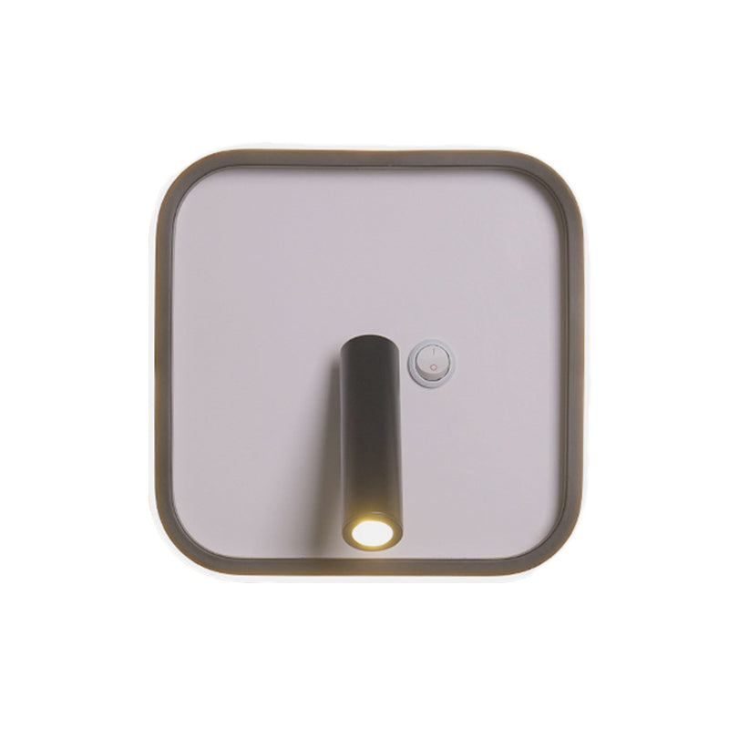 Contemporary Circle/Square/Ellipse Sconce Metal LED Bedside Wall Lighting in Black, White/Warm Light Black Square Plate Clearhalo 'Cast Iron' 'Glass' 'Industrial' 'Modern wall lights' 'Modern' 'Tiffany' 'Traditional wall lights' 'Wall Lamps & Sconces' 'Wall Lights' Lighting' 983219