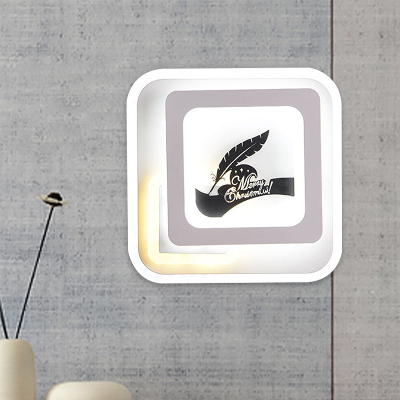 Acrylic Square Sconce Light Fixture Simplicity LED White Wall Lamp with Deer/Feather Pattern for Living Room Clearhalo 'Cast Iron' 'Glass' 'Industrial' 'Modern wall lights' 'Modern' 'Tiffany' 'Traditional wall lights' 'Wall Lamps & Sconces' 'Wall Lights' Lighting' 983255