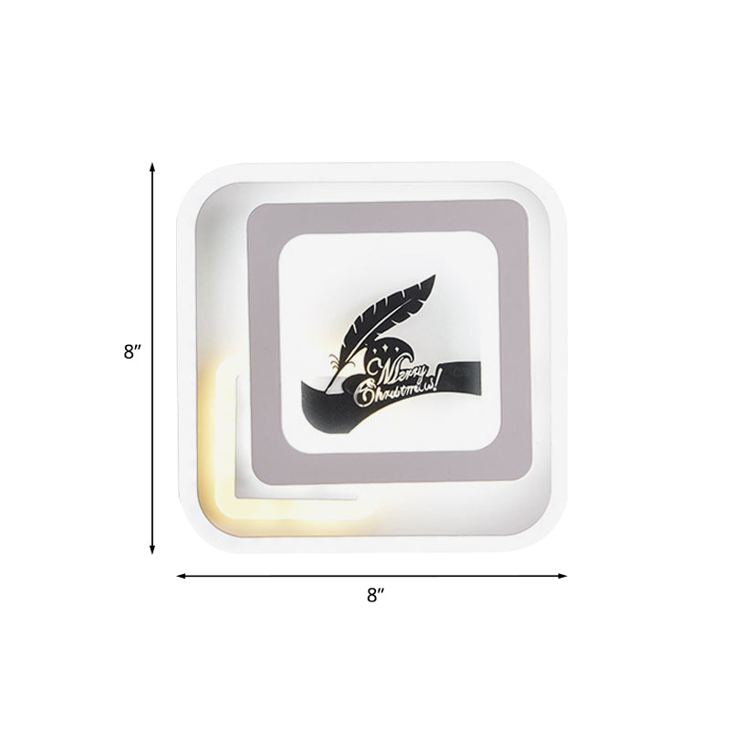 Acrylic Square Sconce Light Fixture Simplicity LED White Wall Lamp with Deer/Feather Pattern for Living Room Clearhalo 'Cast Iron' 'Glass' 'Industrial' 'Modern wall lights' 'Modern' 'Tiffany' 'Traditional wall lights' 'Wall Lamps & Sconces' 'Wall Lights' Lighting' 983257