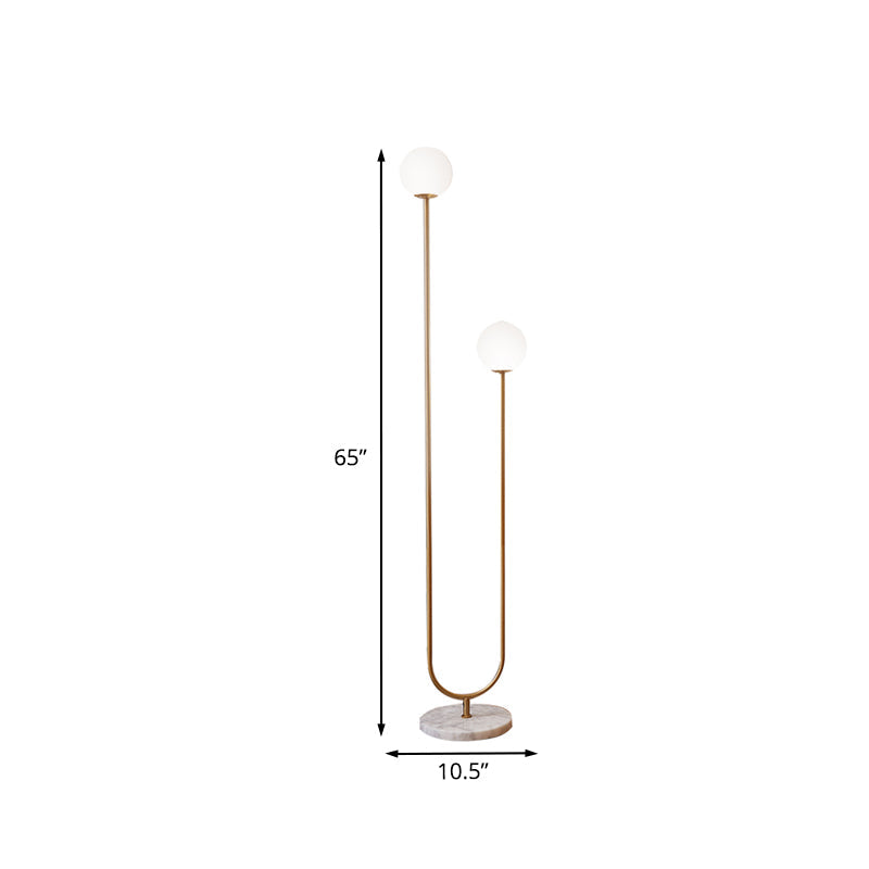 U-Like Floor Reading Lamp Contemporary Metal LED Gold Stand Up Light with White Glass Shade Clearhalo 'Floor Lamps' 'Lamps' Lighting' 983720