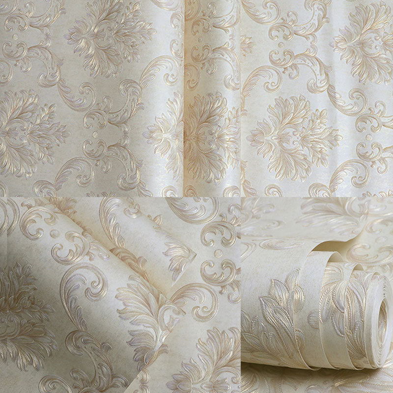 Neutral Color Damask Design Wallpaper Water-Resistant Wall Covering, 33-foot x 20.5-inch Clearhalo 'Vintage wall decor' 'Vintage' 'Wallpaper' Wall Decor' 984354