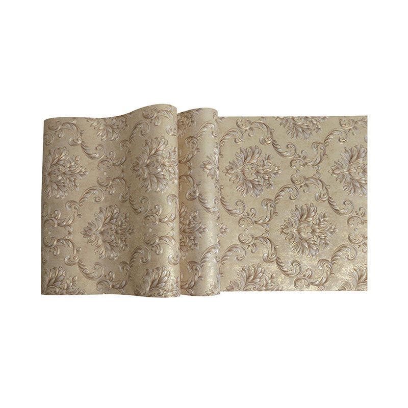 Neutral Color Damask Design Wallpaper Water-Resistant Wall Covering, 33-foot x 20.5-inch Clearhalo 'Vintage wall decor' 'Vintage' 'Wallpaper' Wall Decor' 984357