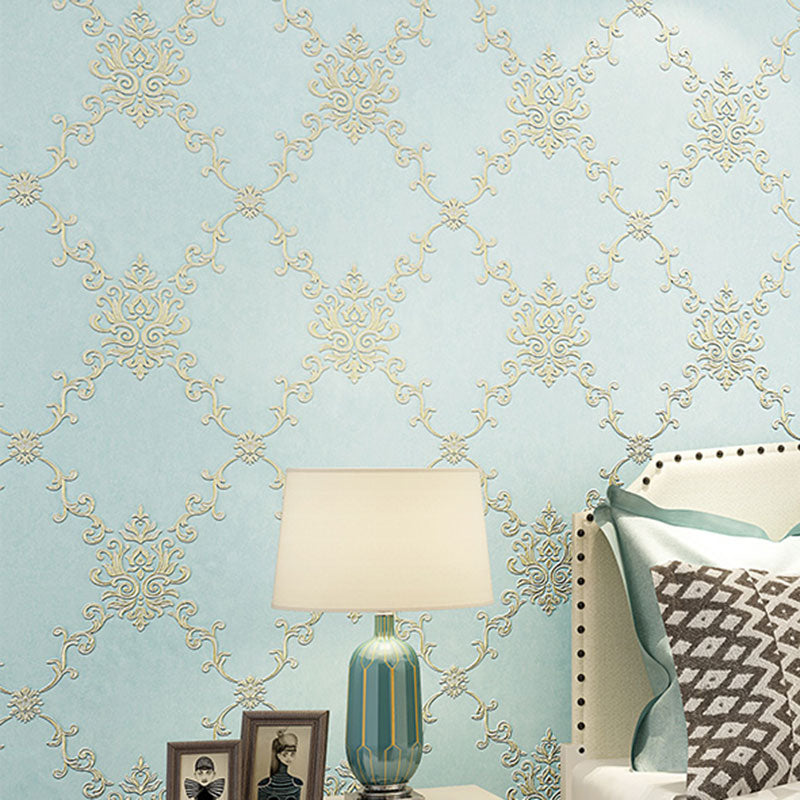 Flower-Edged Harlequin Wall Decor 90 Wall Covering for Dining Room, 31'L x 20.5"W Light Blue Clearhalo 'Vintage wall decor' 'Vintage' 'Wallpaper' Wall Decor' 984365