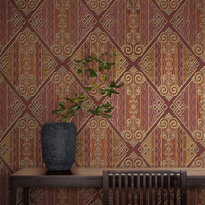 20.5" x 33' Nostalgic Wallpaper Roll for Guest Room with Quatrefoil and Flowers Pattern in Natural Color Coffee Clearhalo 'Vintage wall decor' 'Vintage' 'Wallpaper' Wall Decor' 984413