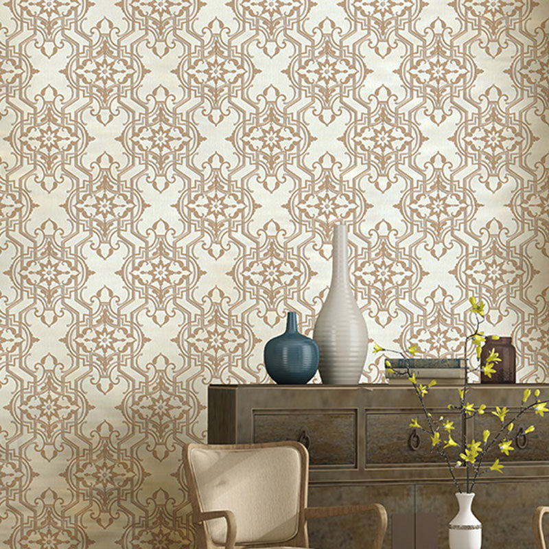 Water-Resistant Flowers Wall Covering Vinyl European Wallpaper for Living Room Decoration Light Yellow Clearhalo 'Vintage wall decor' 'Vintage' 'Wallpaper' Wall Decor' 984445