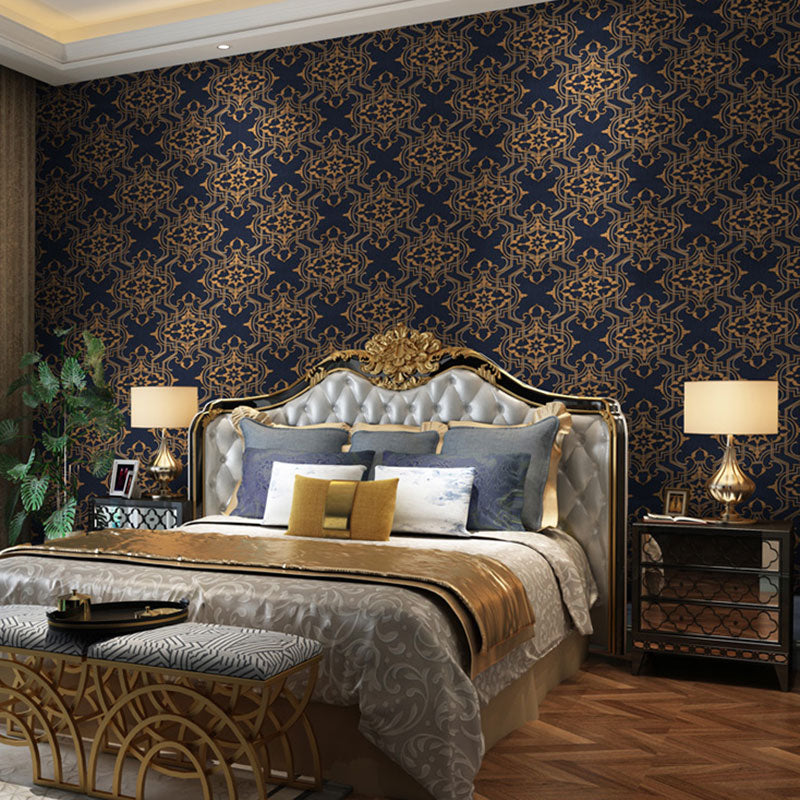 Water-Resistant Flowers Wall Covering Vinyl European Wallpaper for Living Room Decoration Dark Blue Clearhalo 'Vintage wall decor' 'Vintage' 'Wallpaper' Wall Decor' 984448