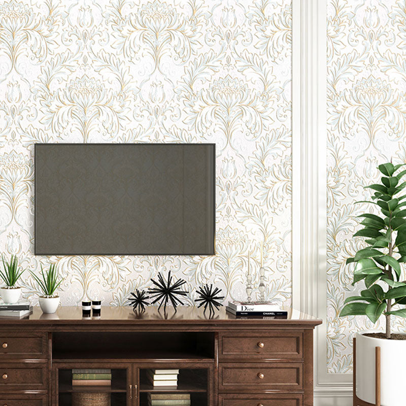 Stain-Resistant Damask Design Wallpaper 33' x 20.5" Classic Wall Covering for Living Room Decor White Clearhalo 'Vintage wall decor' 'Vintage' 'Wallpaper' Wall Decor' 984482