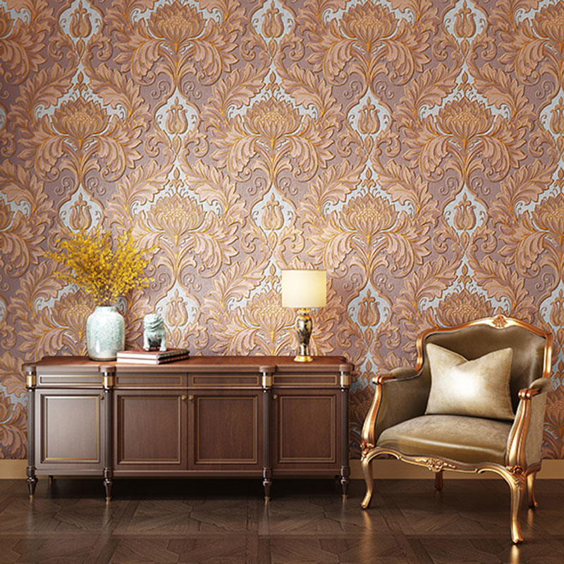 Stain-Resistant Damask Design Wallpaper 33' x 20.5" Classic Wall Covering for Living Room Decor Brown Clearhalo 'Vintage wall decor' 'Vintage' 'Wallpaper' Wall Decor' 984491