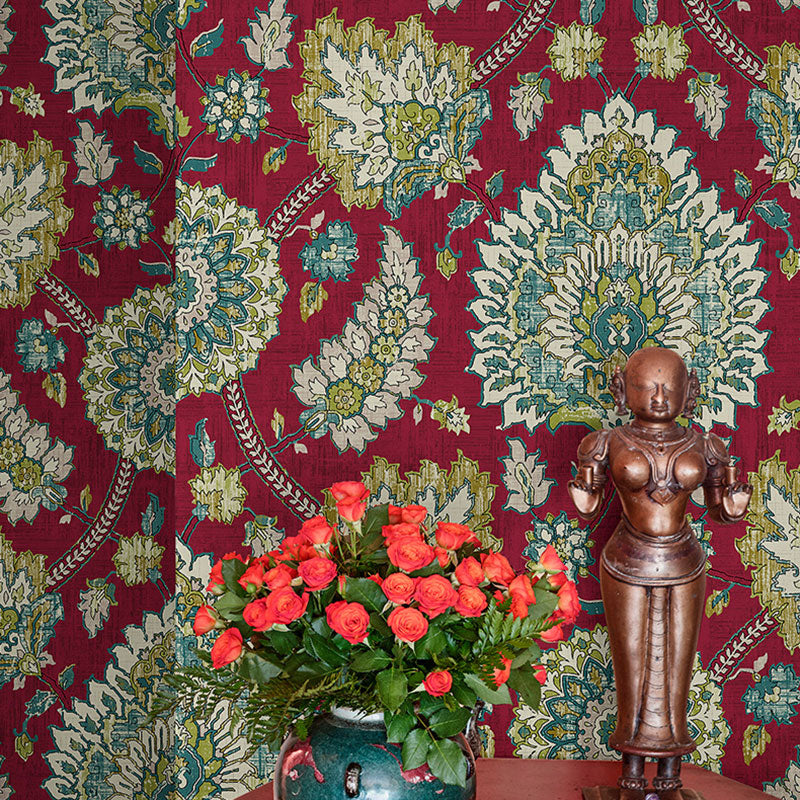 Bohemian Wallpaper Roll in Neutral Color Flower and Leaf Wall Covering for Living Room, 57.1 sq ft. Red Clearhalo 'Wall Decor' 'Wallpaper' 984602