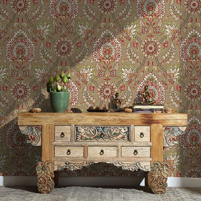 Bohemian Wallpaper Roll in Neutral Color Flower and Leaf Wall Covering for Living Room, 57.1 sq ft. Taupe Clearhalo 'Wall Decor' 'Wallpaper' 984607