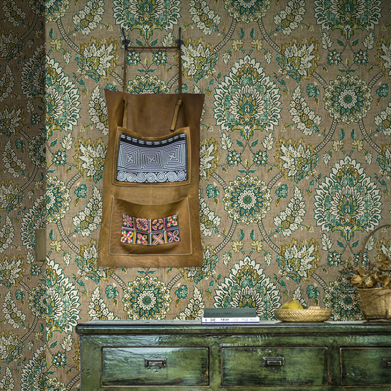 Bohemian Wallpaper Roll in Neutral Color Flower and Leaf Wall Covering for Living Room, 57.1 sq ft. Green Clearhalo 'Wall Decor' 'Wallpaper' 984612