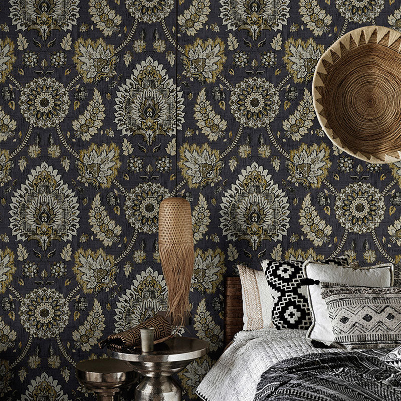Bohemian Wallpaper Roll in Neutral Color Flower and Leaf Wall Covering for Living Room, 57.1 sq ft. Gray Blue Clearhalo 'Wall Decor' 'Wallpaper' 984620